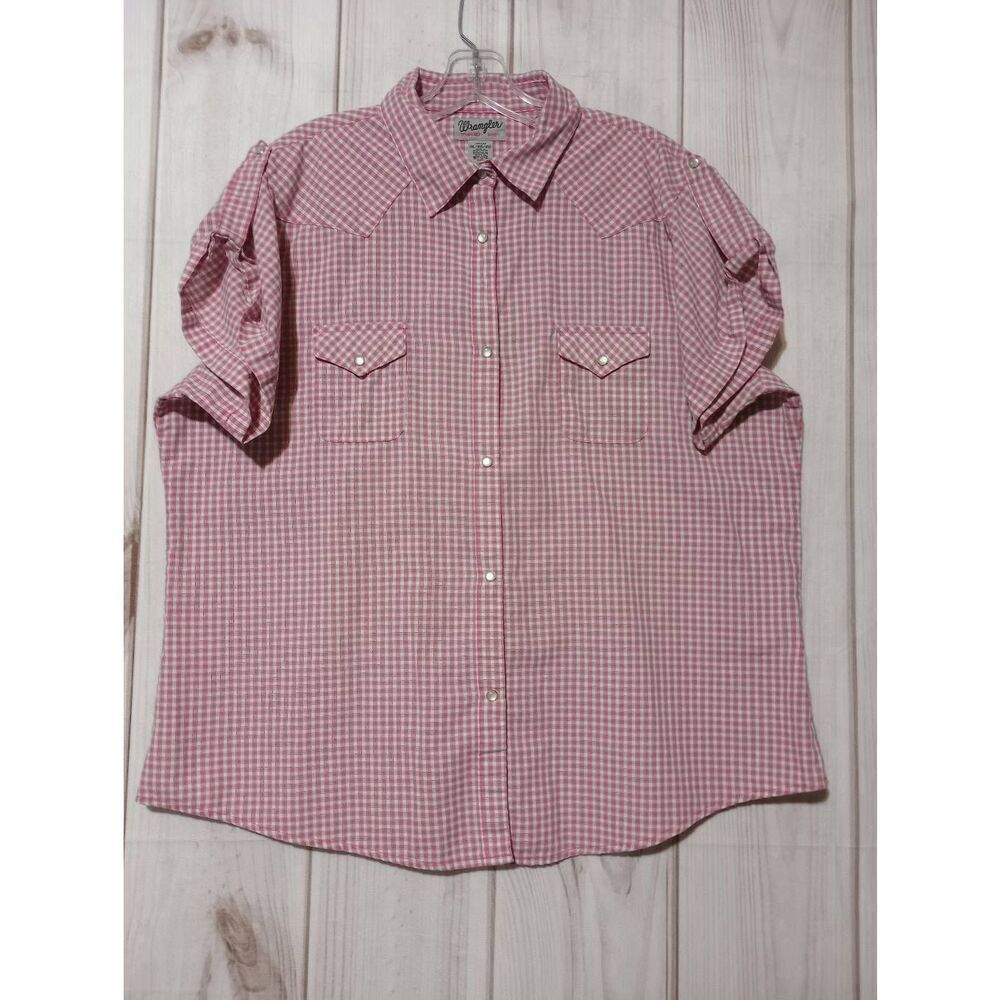 Wrangler Shirt Ladies XXL Pink Pearl Snap Short Sleeve